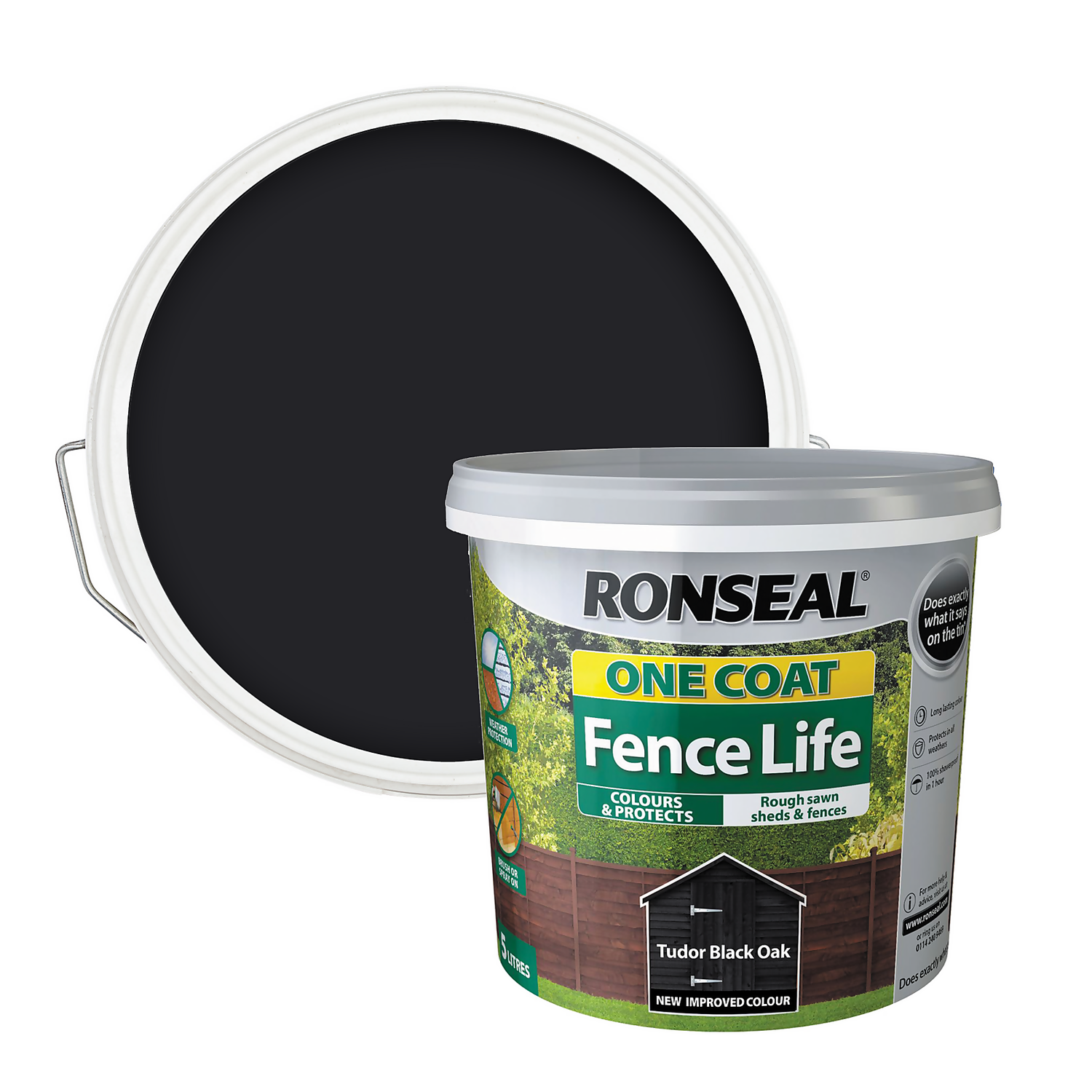 Ronseal One Coat Fence Life Paint Tudor Black Oak - 5L Ronseal One Coat Fence Life Paint Tudor Black Oak - 5L -Keter Store 12804242 2004942087300050