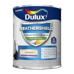 Dulux Weathershield Exterior Quick Dry Satin Paint Celtic Cream - 750ml -Keter Store 12804375 5214833216815808