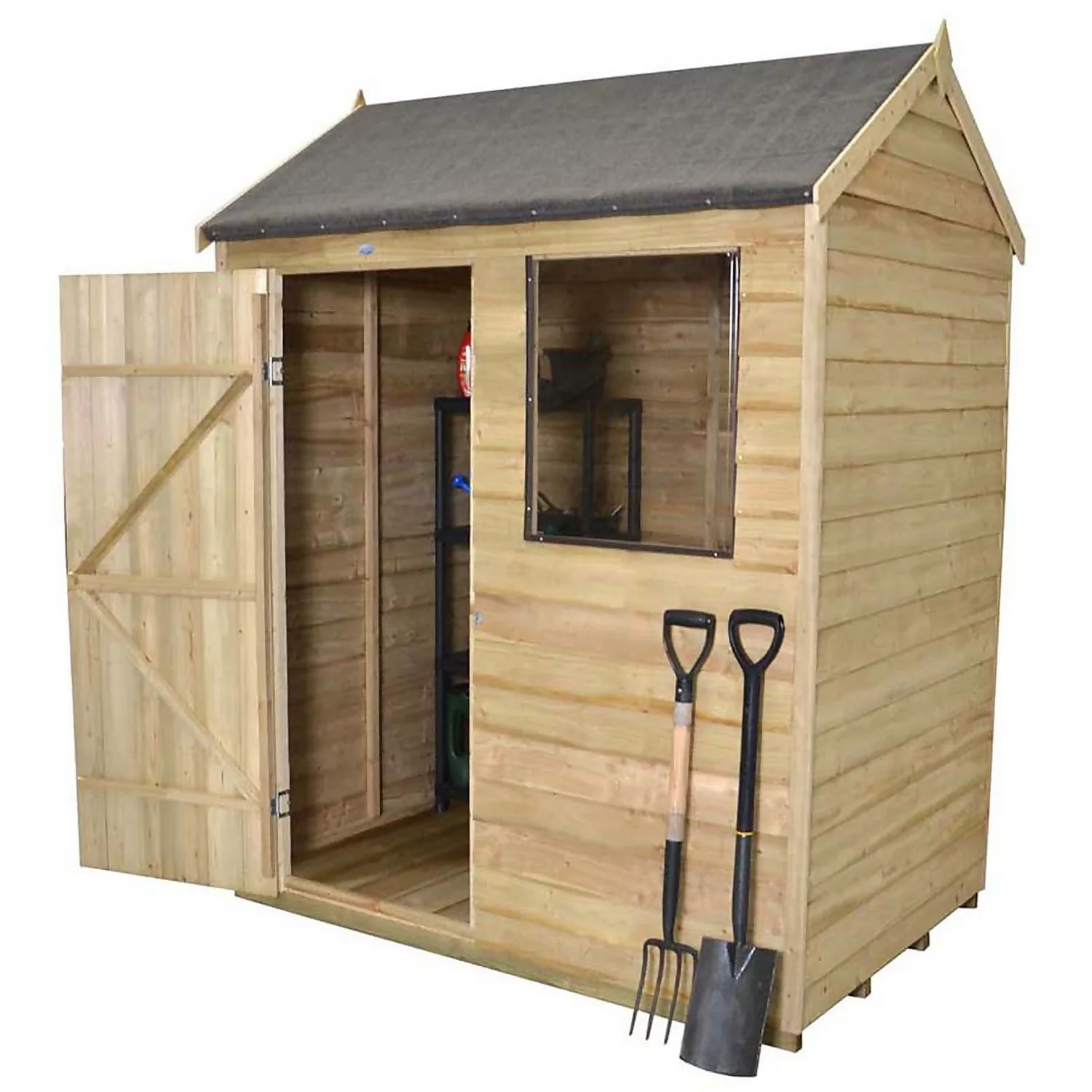 6x4ft Forest Wooden Overlap Pressure Treated Reverse Apex Shed -incl. Installation 6x4ft Forest Wooden Overlap Pressure Treated Reverse Apex Shed -incl. Installation -Keter Store 12815051 1424846118393820