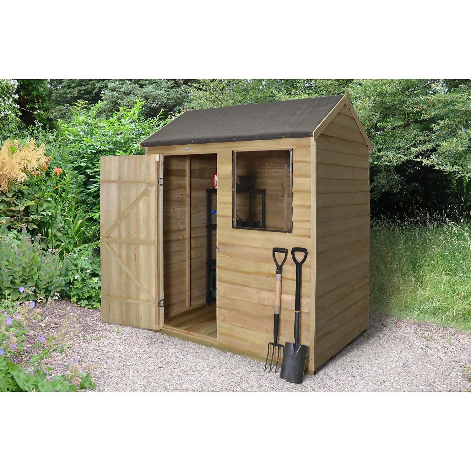 6x4ft Forest Wooden Overlap Pressure Treated Reverse Apex Shed -incl. Installation 6x4ft Forest Wooden Overlap Pressure Treated Reverse Apex Shed -incl. Installation -Keter Store 12815051 8054846118420364