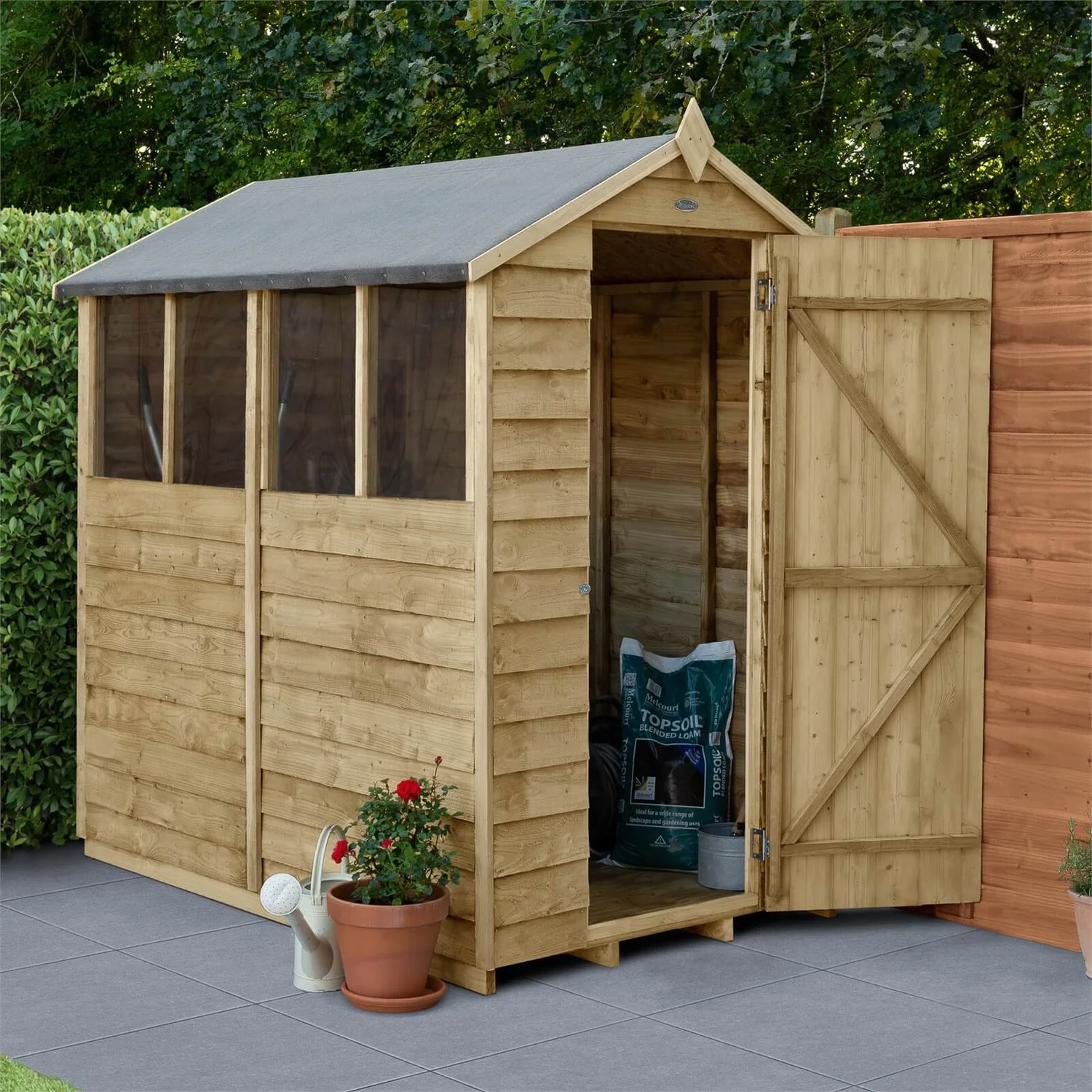 Forest 6 x 4ft Overlap Pressure Treated Apex Shed- 4 Window Forest 6 X 4ft Overlap Pressure Treated Apex Shed- 4 Window -Keter Store 12833289 8274833202041156