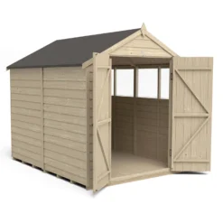 Forest 8 X 6ft Overlap Pressure Treated Apex Shed - Double Door 4 Windows -Keter Store 12833293 3074833198023757