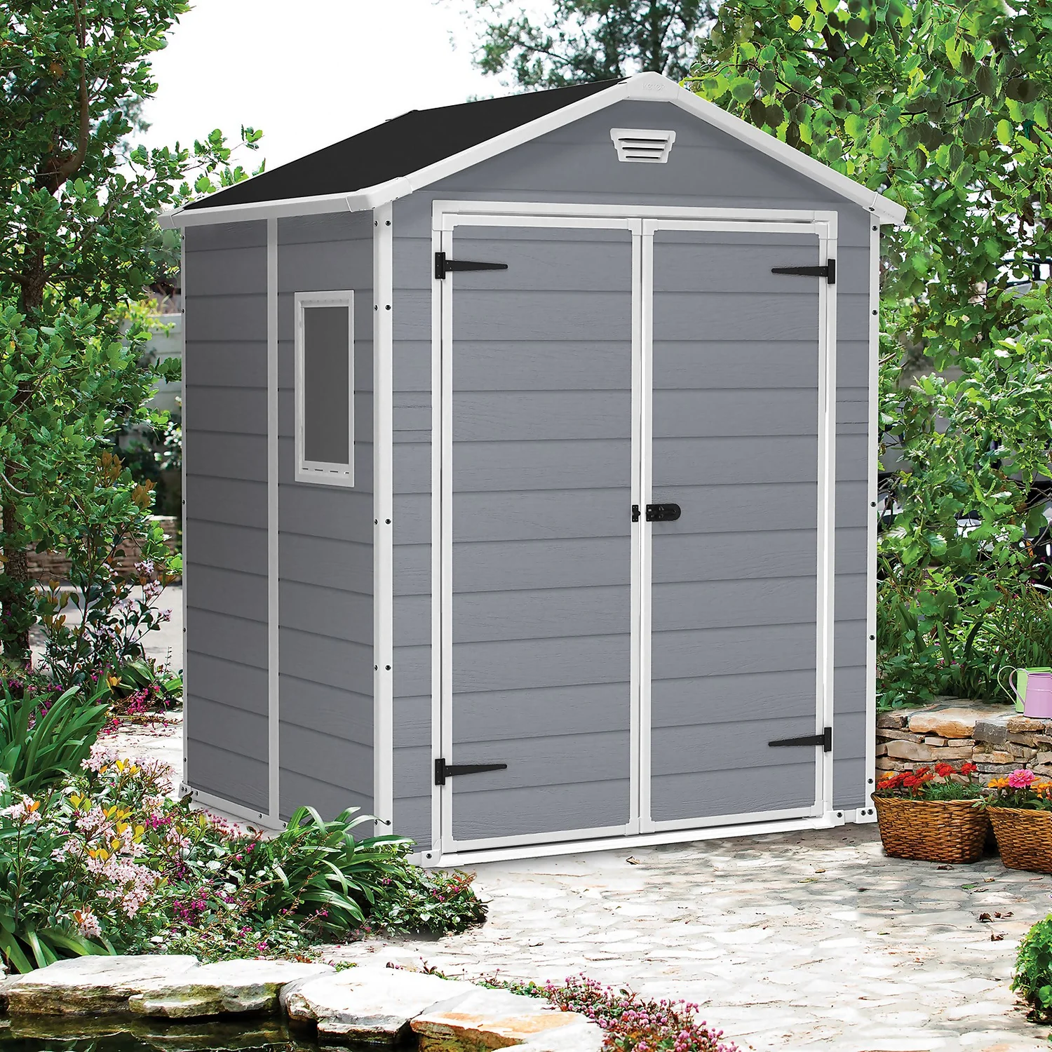 Keter Manor 6 x 5ft Outdoor Plastic Garden Storage Shed - Grey Keter Manor 6 X 5ft Outdoor Plastic Garden Storage Shed - Grey -Keter Store 12840570 7825036178219258