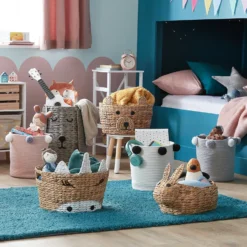 Round Cotton Rope Blush Pom Pom Basket -Keter Store 12886596 6194940538523752