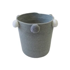 Round Cotton Rope Grey Pom Pom Basket -Keter Store 12886597 1994857031577322