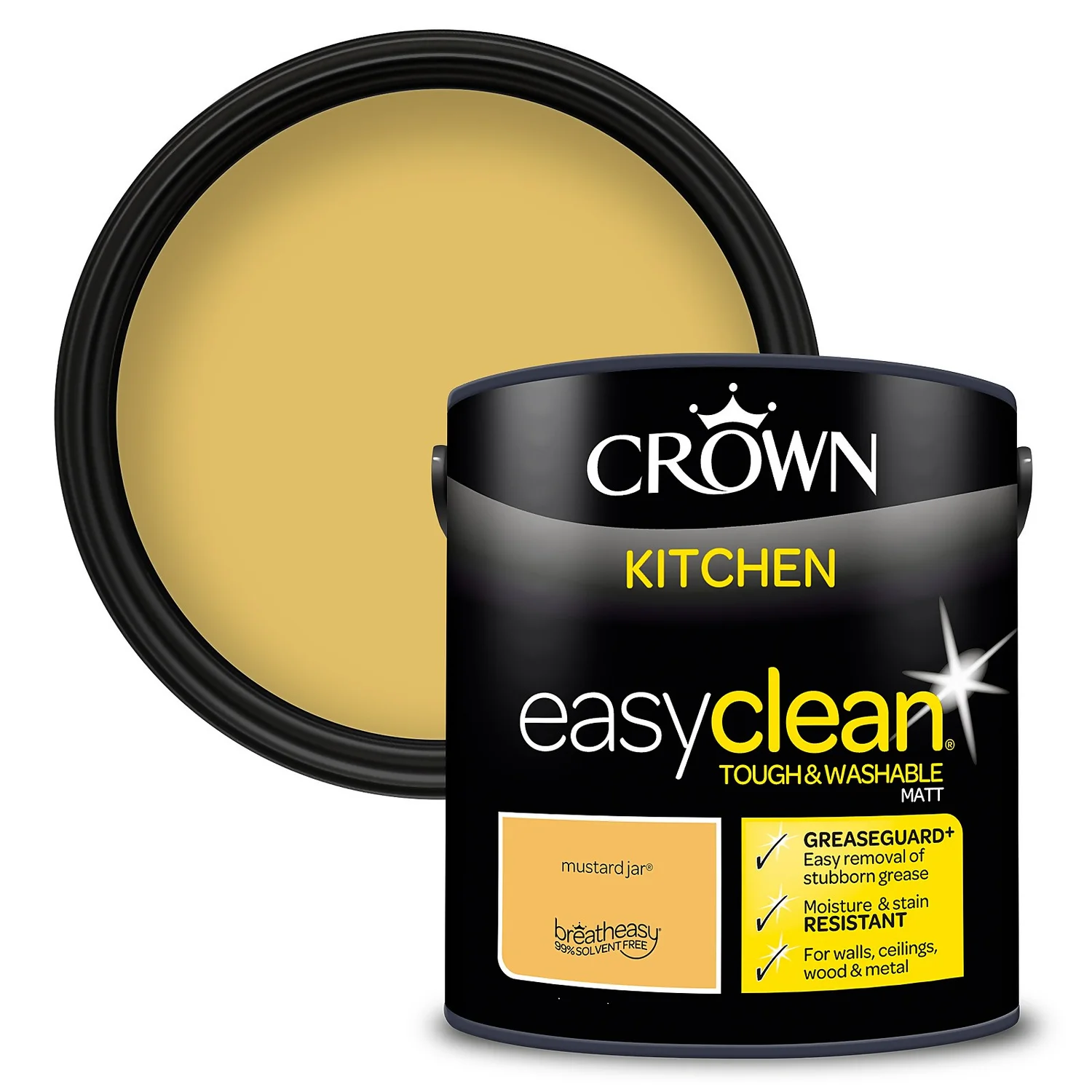 Crown Easyclean®Greaseguard+ Kitchen Matt Washable Multi Surface Paint Mustard Jar® - 2.5L Crown Easyclean®Greaseguard+ Kitchen Matt Washable Multi Surface Paint Mustard Jar® - 2.5L -Keter Store 12886970 1784847481541884