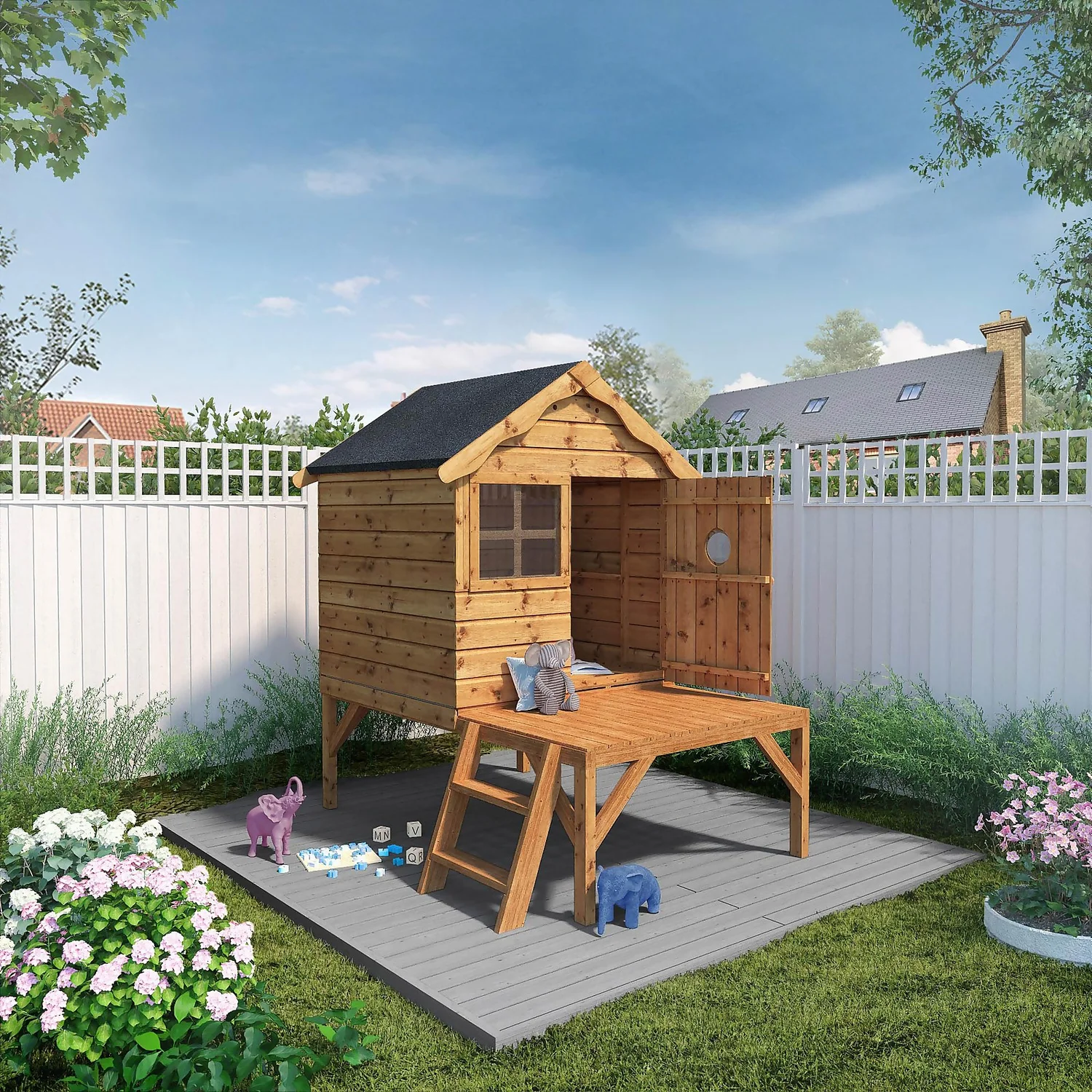 Mercia 4 x 7ft Snug Wooden Playhouse With Tower Mercia 4 X 7ft Snug Wooden Playhouse With Tower -Keter Store 12888282 1534874979562575