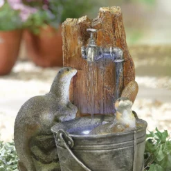 Stylish Fountain Playful Otters Water Feature With LEDs -Keter Store 13846072 1884962027752889