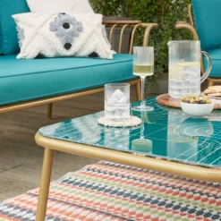 Omari Metal Garden Sofa Set - Teal & Gold 3 Omari Metal Garden Sofa Set - Teal & Gold -Keter Store 14005703 1365022638067828