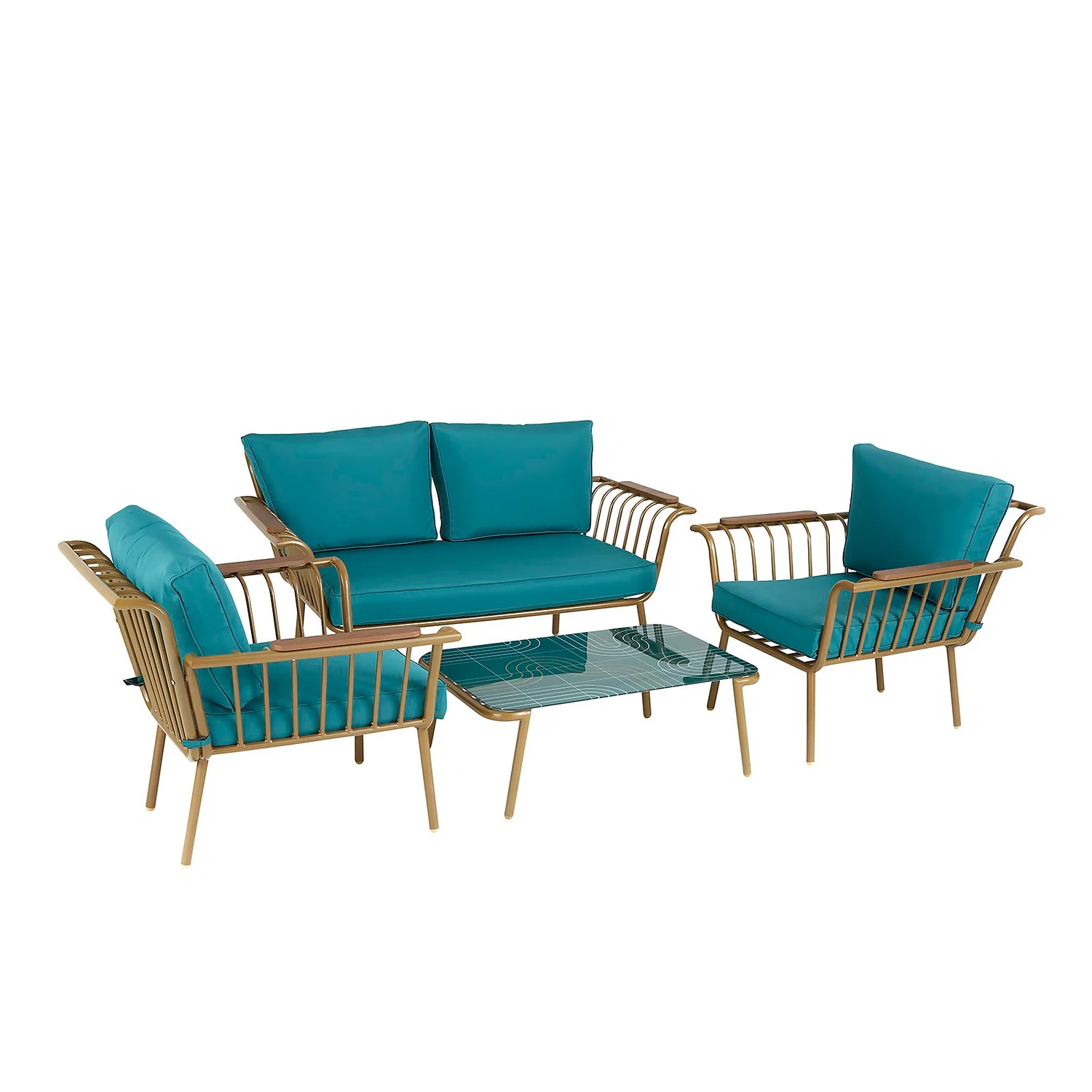 Omari Metal Garden Sofa Set - Teal & Gold Omari Metal Garden Sofa Set - Teal & Gold -Keter Store 14005703 1625022638009727