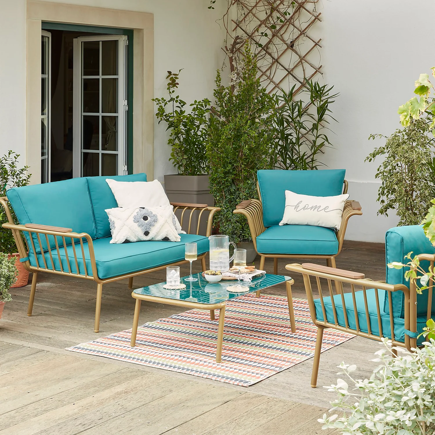 Omari Metal Garden Sofa Set - Teal & Gold Omari Metal Garden Sofa Set - Teal & Gold -Keter Store 14005703 7215022637976469
