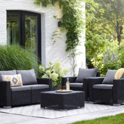 Keter California 4 Seater Outdoor Garden Furniture Lounge Set - Graphite With Grey Cushions -Keter Store 14539591 3115041801816578