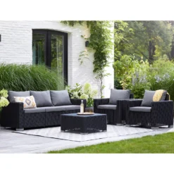 Keter California 5 Seater Outdoor Garden Furniture Sofa And Lounge Set - Graphite With Grey Cushions -Keter Store 14539594 7255041802432301