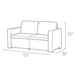 Keter California 5 Seater Double Sofa Outdoor Garden Furniture Lounge Set - Graphite With Grey Cushions -Keter Store 14539597 1545041801824393